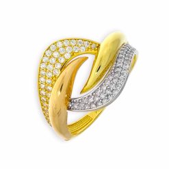 Gouden Damesring Tricolor Fantasie Zirkonia 18 karaats