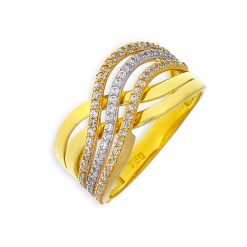 Gouden Damesring Tricolor Fantasie Zirkonia 18 karaats