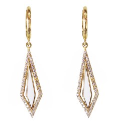 Gouden Hang Oorbellen 41 mm 8 mm Ruit Zirkonia 14 karaats