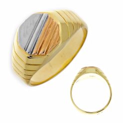 Gouden Herenring Zegelring Tricolor 14 karaats