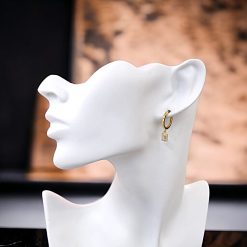 Gouden Klap Oorringen Baguette 23 mm 5 mm Zirkonia 14 karaats