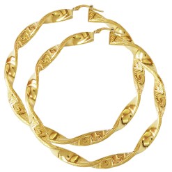 Gouden Wokkel Oorringen 66 mm 6 mm 14 karaats met Griekse tekens