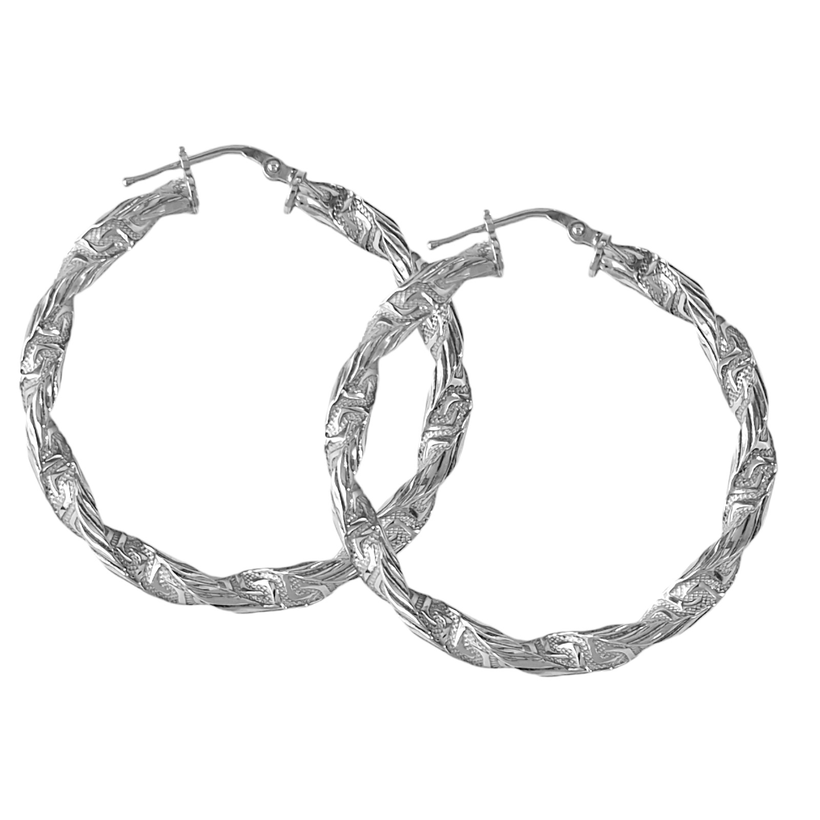 Zilveren Wokkel Oorringen 37 mm 4.0 mm Griekse tekens 3 Zilveren Wokkel Oorringen 37 mm 4.0 mm Griekse tekens