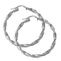 Zilveren Wokkel Oorringen 60 mm 4.0 mm Griekse tekens