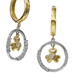 Gouden OorHanger 31 mm 15 mm Klavertje Zirkonia 14 karaats