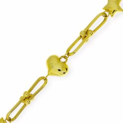 Gouden Armband 7 mm 18 cm Schakelarmband Ster Hartje Fantasie 14 karaats