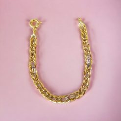 Gouden Bicolor Armband 6.5 mm 19.5 cm Schakelarmband Fantasie 14 karaats