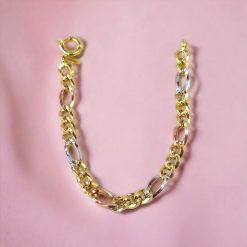 Gouden Tricolor Armband 7 mm 19.5 cm Schakelarmband Figaro 14 karaats