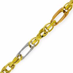 Gouden Tricolor Armband 7 mm 20 cm Schakelarmband Fantasie 14 karaats