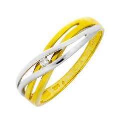 Bicolor Gouden Damesring 0.03 ct Diamant 18 karaats