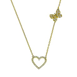 Gouden Ketting Hart Vlinder Hanger Zirkonia 14 karaats