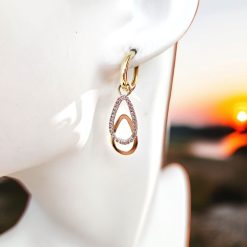 Gouden Bicolor Druppel Klap Oorringen Fantasie 35 mm 10 mm Zirkonia 14 karaats
