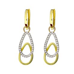 Gouden Bicolor Druppel Klap Oorringen Fantasie 35 mm 10 mm Zirkonia 14 karaats