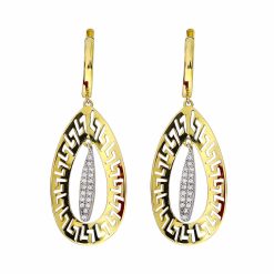 Gouden Bicolor Griekse Tekens Klap Oorringen Fantasie 44 mm 16mm Zirkonia 14 karaats