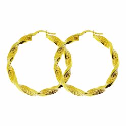 Gouden Wokkel Oorringen 38 mm 4 mm 14 karaats met Griekse tekens