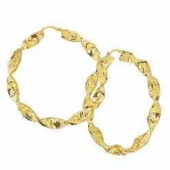 Gouden Wokkel Oorringen 52 mm 6 mm 14 karaats met Griekse tekens