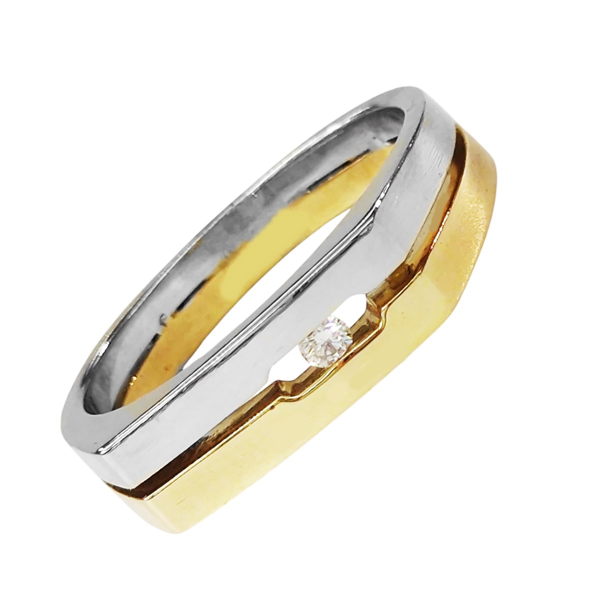 Gouden Herenring Zegelring Bicolor 0.05 ct Diamant 14 karaats 3 Gouden Herenring Zegelring Bicolor 0.05 ct Diamant 14 karaats