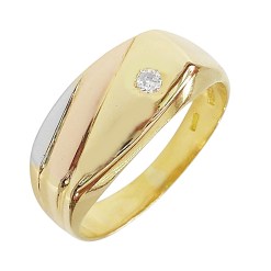 Gouden Herenring Zegelring Tricolor 0.05 ct Diamant 18 karaats