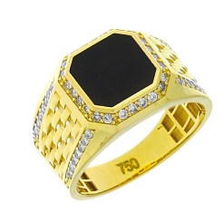 Gouden Herenring Zegelring Zirkonia Onyx 18 karaats