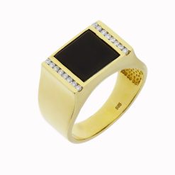 Gouden Zegelring Onyx Zirkonia 14 karaats