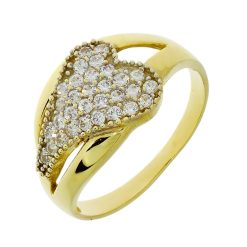 Gouden Bicolor Damesring Fantasie Hartje Zirkonia 14 karaats