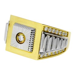 Gouden Herenring Zegelring Bicolor Zirkonia 14 karaats