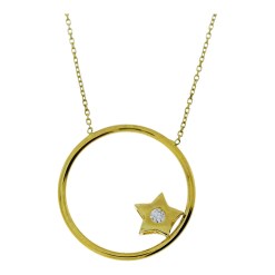 Gouden Ketting Cirkel Ster Hanger Zirkonia 14 karaats