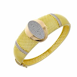 Gouden TriColor Bangle 59 mm 26 mm Zirkonia 14 karaats