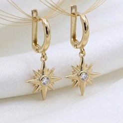 Gouden Hang Oorbellen Noordster 25 mm 12 mm 14 Karaats