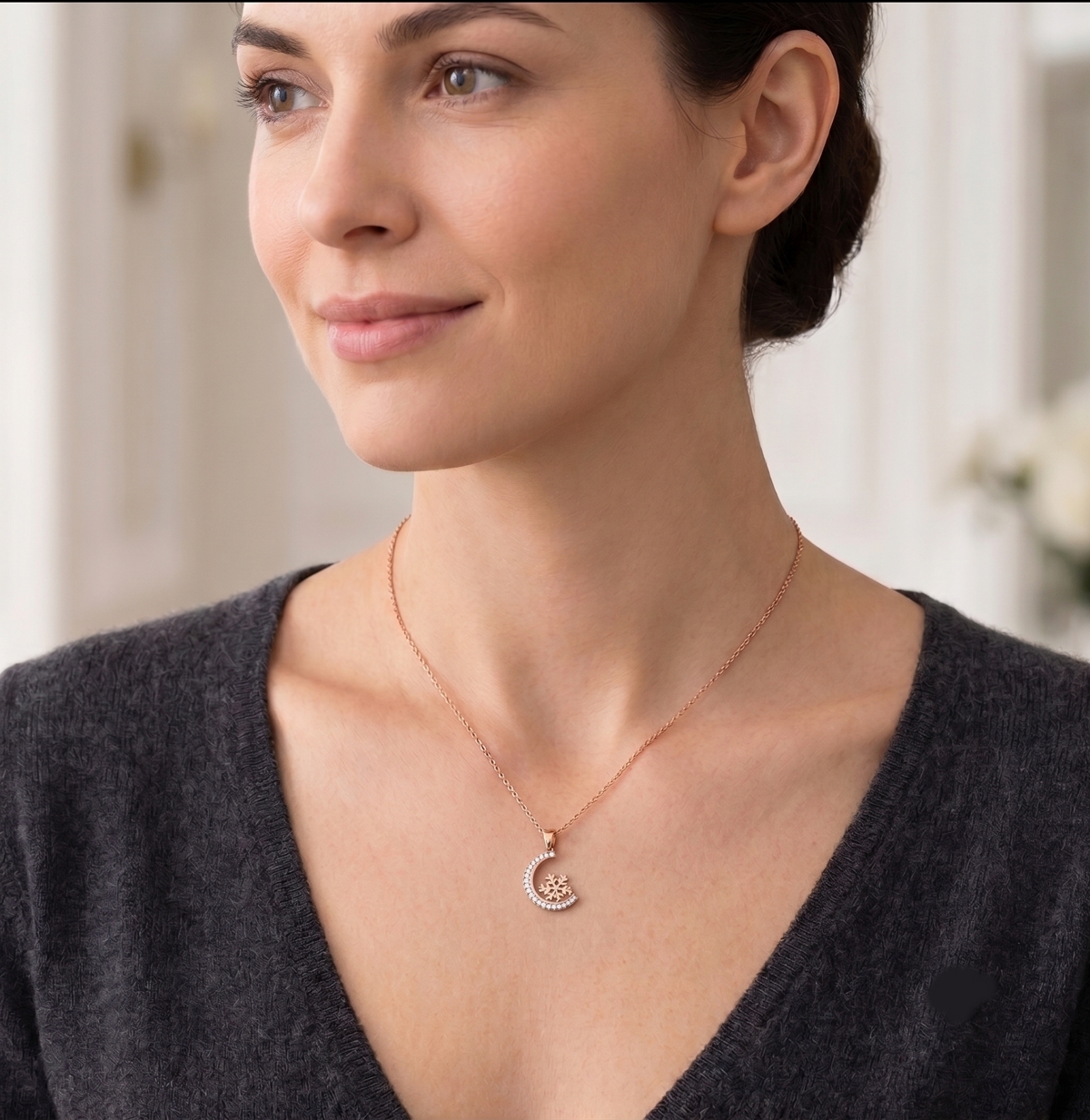 Rosegouden Ketting Sneeuwvlokje Hanger Zirkonia 14 karaats 4 Rosegouden Ketting Sneeuwvlokje Hanger Zirkonia 14 karaats - Afbeelding 2