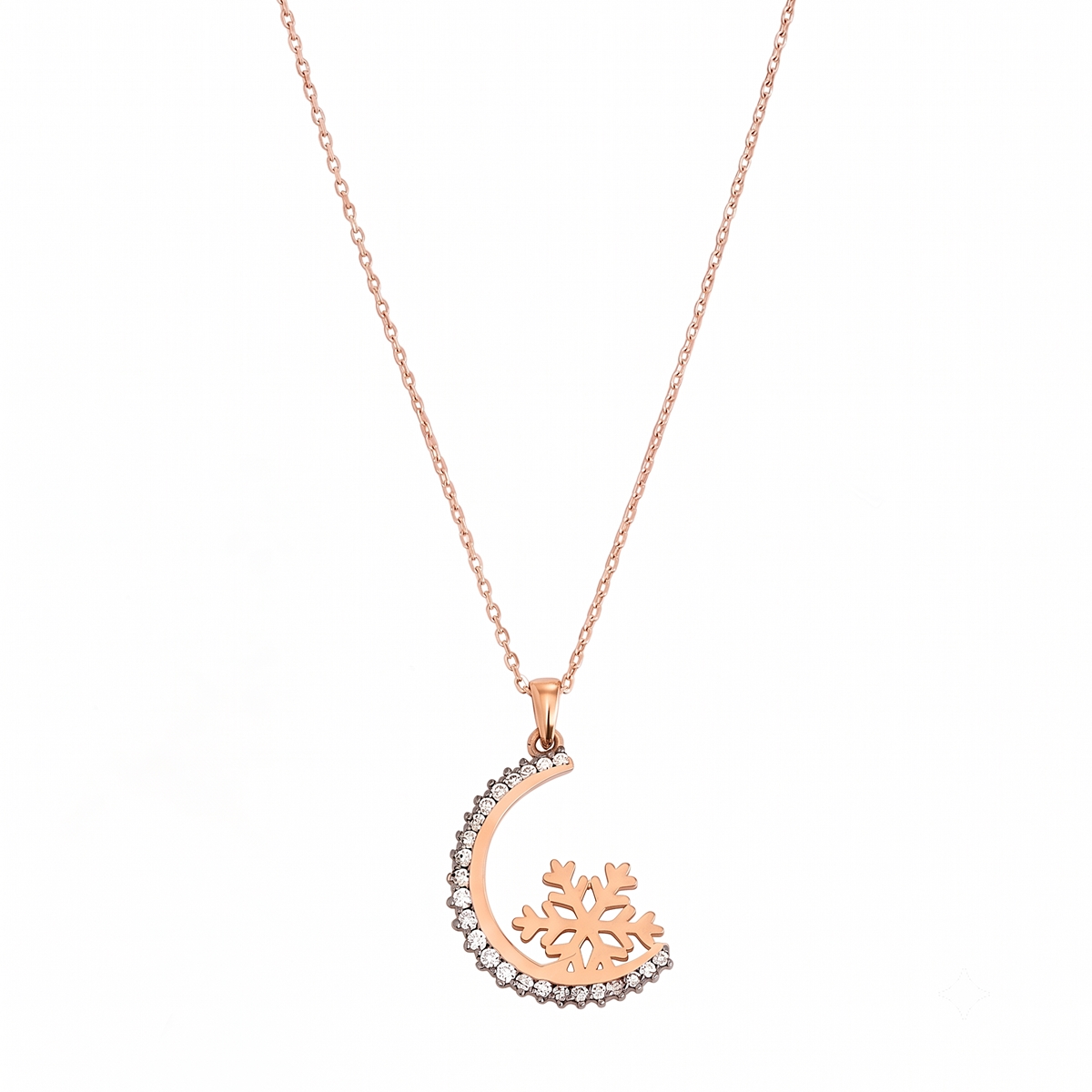 Rosegouden Ketting Sneeuwvlokje Hanger Zirkonia 14 karaats 3 Rosegouden Ketting Sneeuwvlokje Hanger Zirkonia 14 karaats