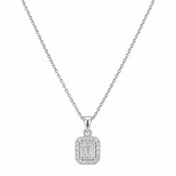 Witgouden ketting 0.6 mm hanger halo Zirkonia 14 Karaats